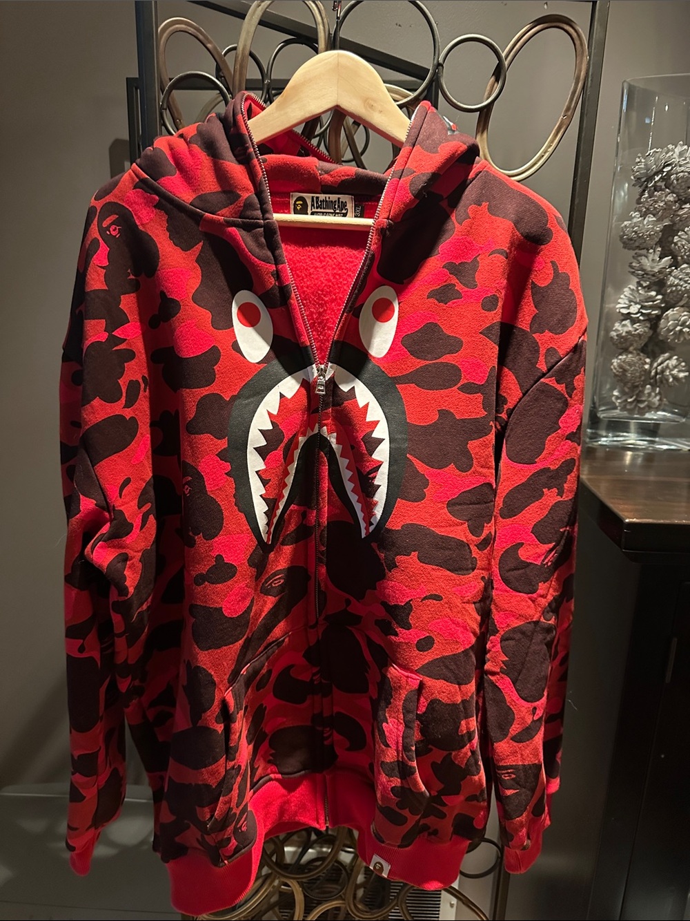 BAPE Kids' Red Camo Shark Zip Hoodie